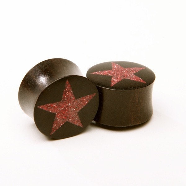 Ebony Wood Red Star Plugs – Double Flared Ear Gauges