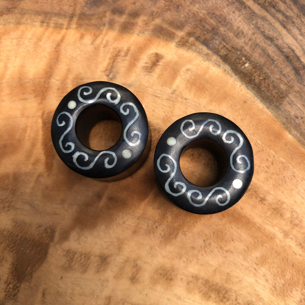 Ebony Wood Tribal Inlay Eyelets – Double Flared Tunnels