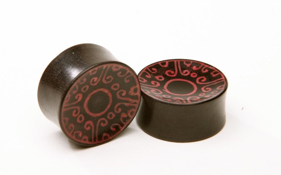 Ebony Wood Red Circle Inlay Plugs – Double Flared