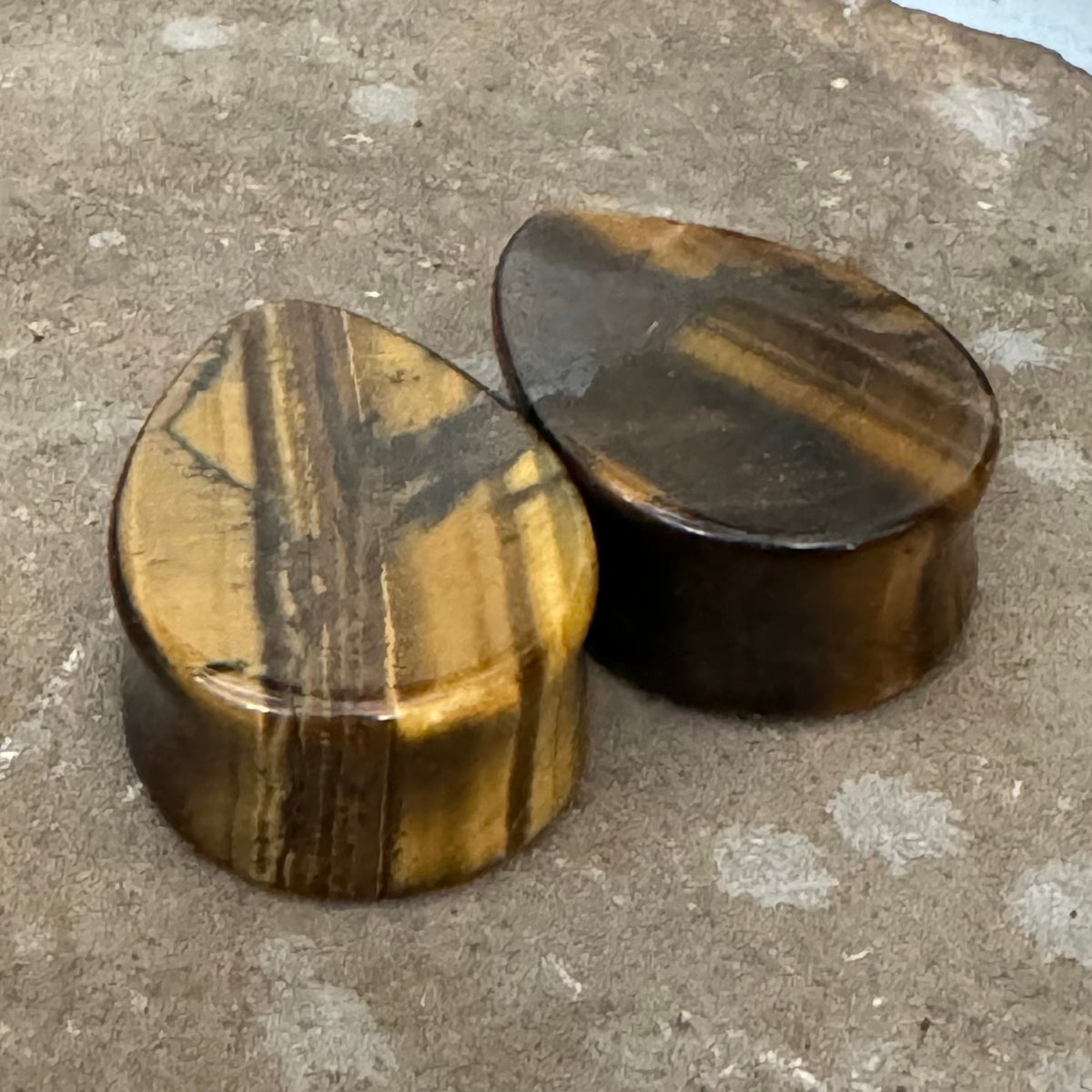 OOAK Tiger’s Eye Teardrop Plugs – 1" (25mm)