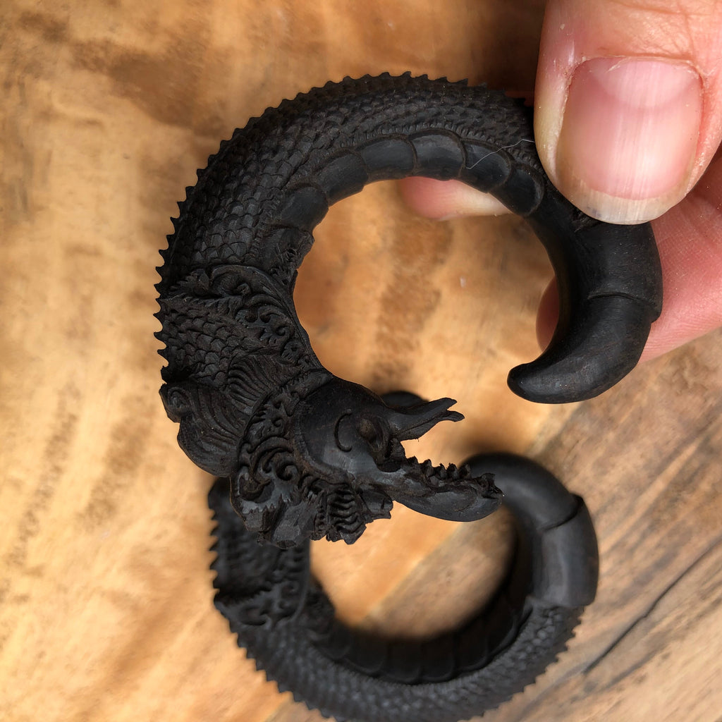 Ebony Wood Dragon Gauged Earrings – Limited Edition