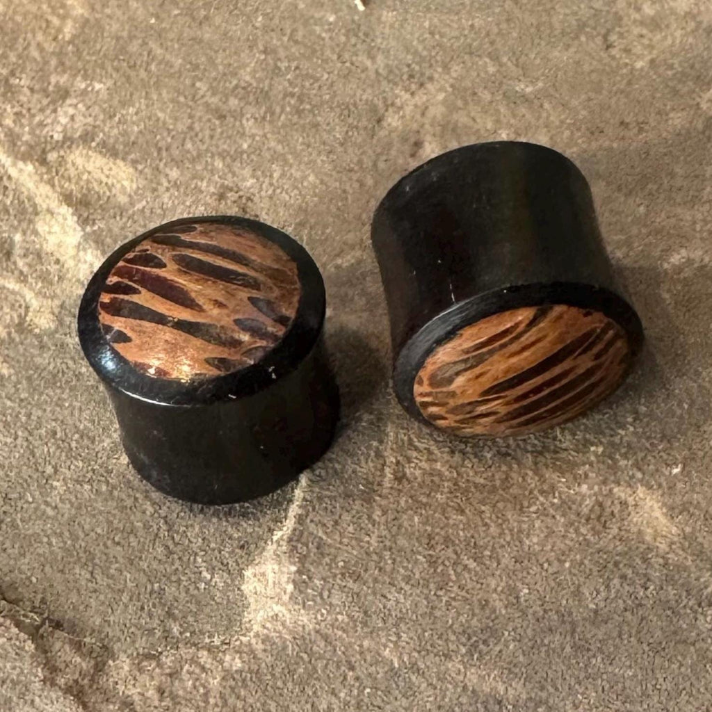 Ebony Wood Plugs with Palm Wood Inlay – Reversible
