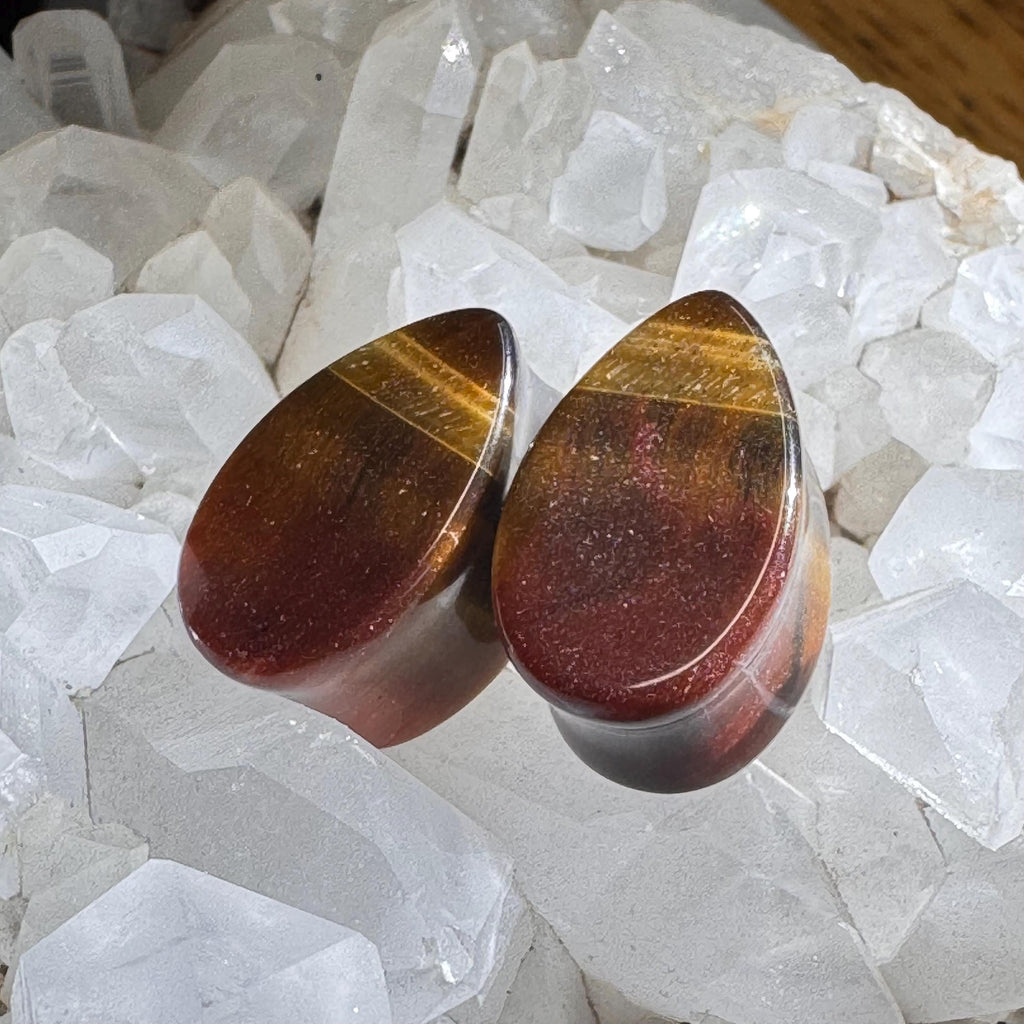 OOAK Brown & Red Tiger’s Eye Teardrop Plugs – 11/16" (17mm)