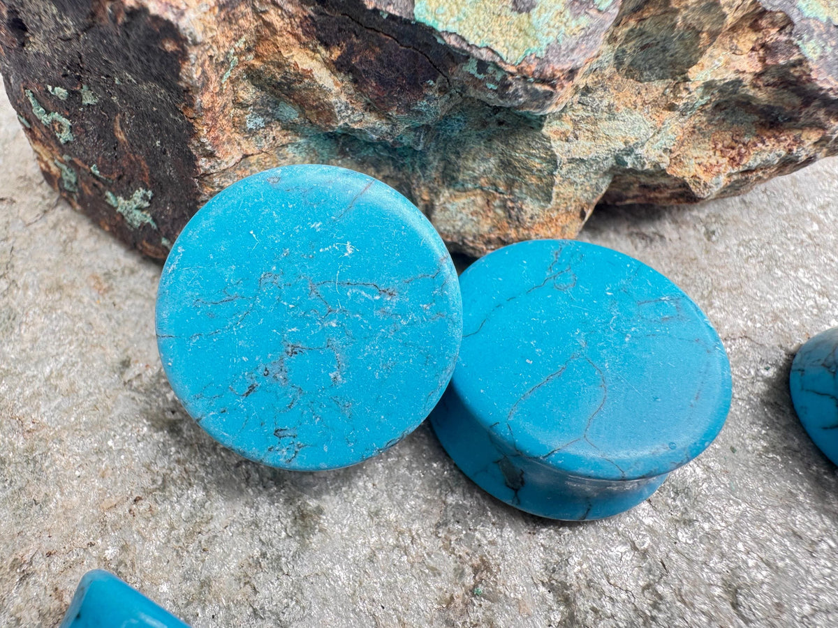 Turquoise Stone Plugs – Double Flared Ear Gauges
