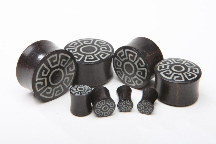 Ebony Wood Sun Inlay Plugs – Double Flared