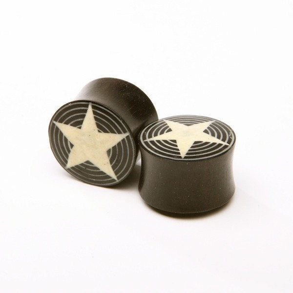 Ebony Wood Bullseye Star Inlay Plugs – Reversible