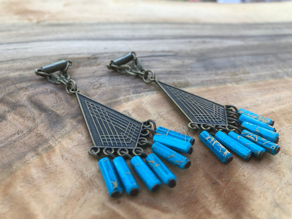 Turquoise & Bronze Magnetic Clasp Gauged Earrings