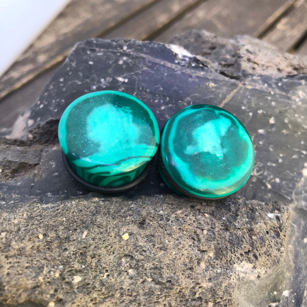 OOAK Malachite Stone Plugs – 7/8" (22mm)