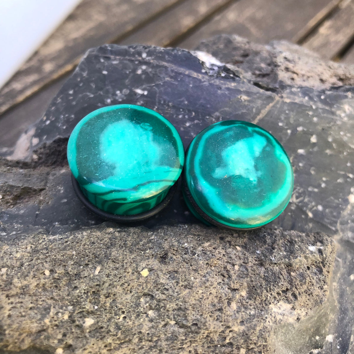 OOAK Malachite Stone Plugs – 7/8" (22mm)