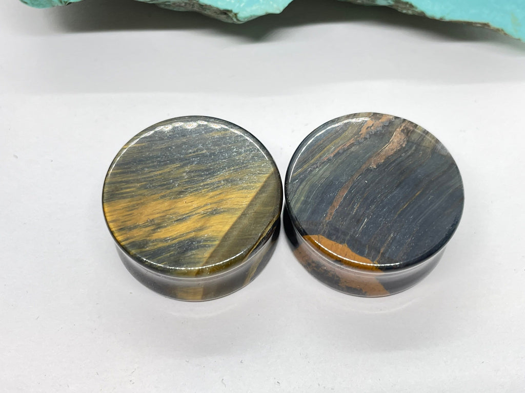 OOAK Blue Tiger’s Eye Plugs – 1" (25mm)