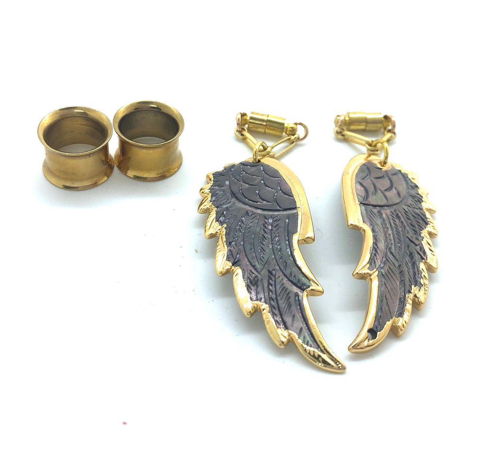 Black Mother-of-Pearl Angel Wing Magnetic Earrings