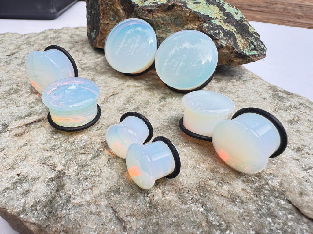 Opalite Single Flared Plugs – Milky Glass Ear Gauges