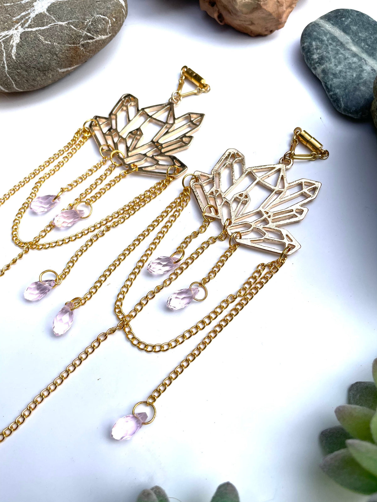 Brass & Crystal Magnetic Clasp Gauged Earrings