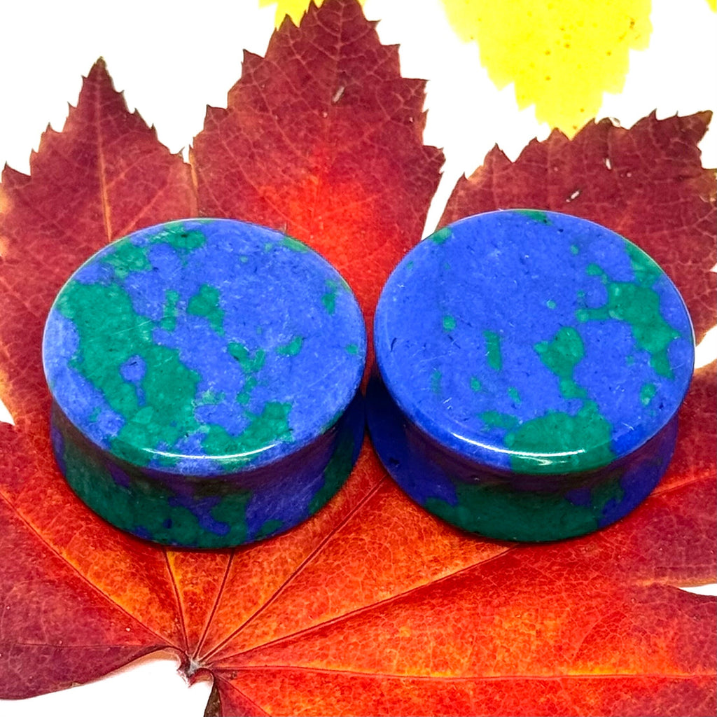 OOAK Azurite Stone Plugs – 1" (25mm)