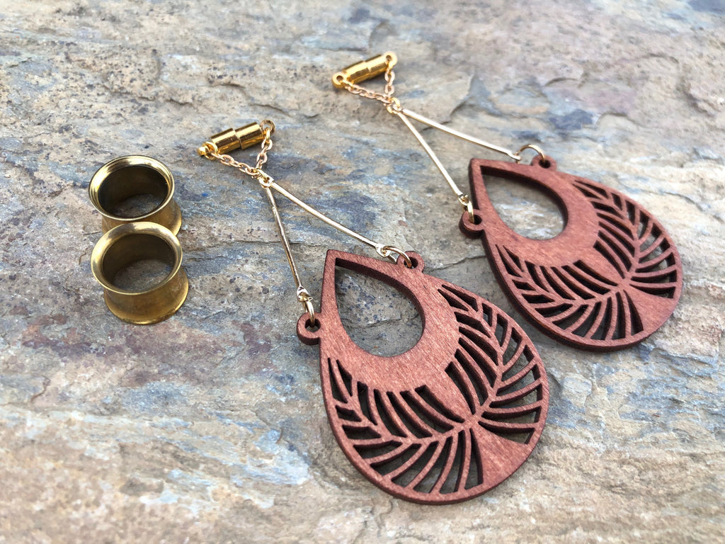 Laser-Cut Wood Magnetic Clasp Gauged Earrings