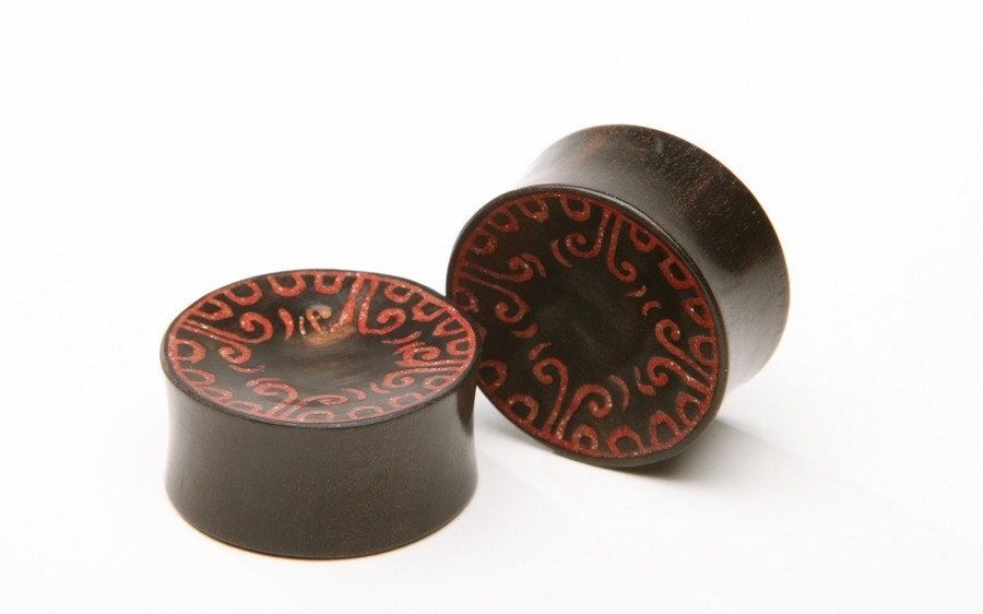 Ebony Wood Red Inlay Plugs – Double Flared Gauges