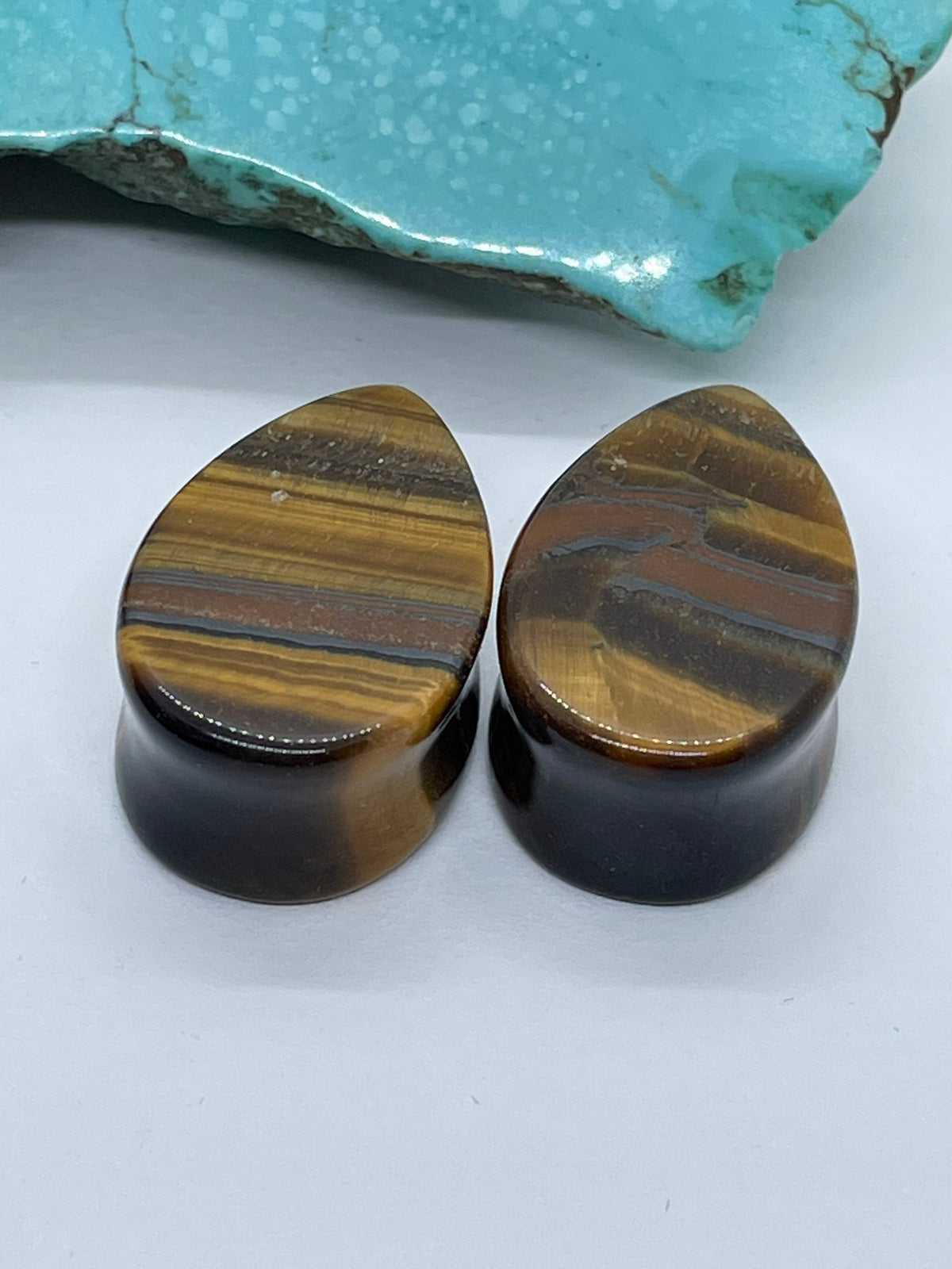 OOAK Tiger’s Eye Teardrop Plugs – 7/8" (22mm)