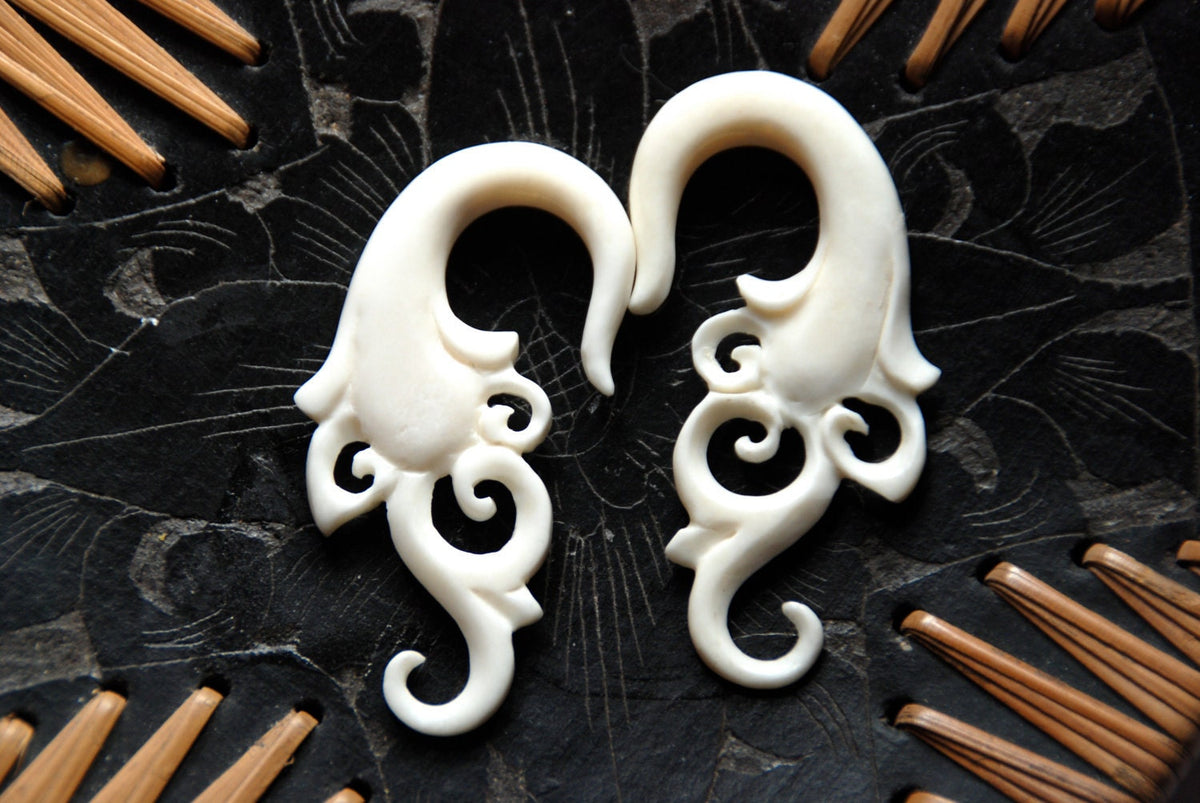 Hand-Carved Bone Wisteria Earrings – Gauged Hangers
