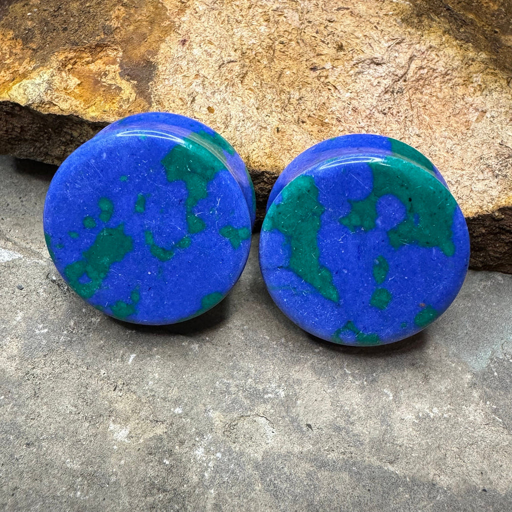 OOAK Azurite Stone Plugs – 1" (25mm)