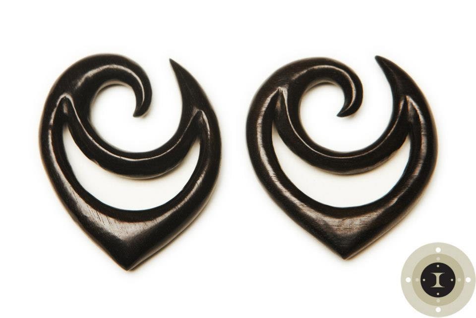 Limited Edition Carved Ebony Wood Gauged Earrings
