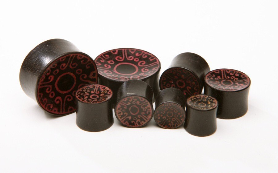 Ebony Wood Red Circle Inlay Plugs – Double Flared