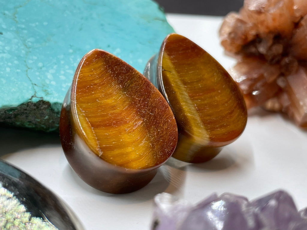 OOAK Red & Brown Tiger’s Eye Plugs – 1" (25mm)