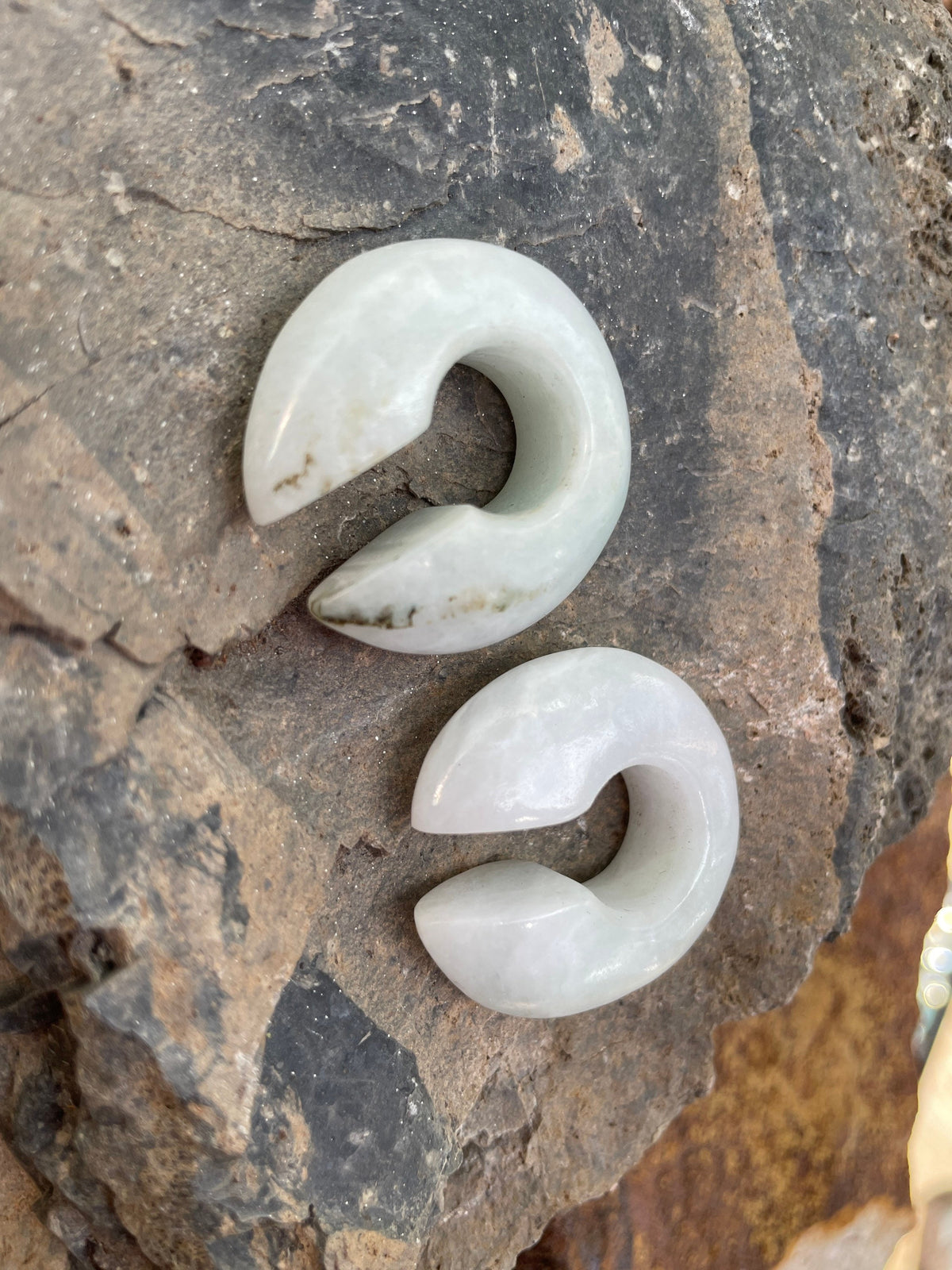 OOAK White & Green Jadeite Donuts – 7/16" (11mm)
