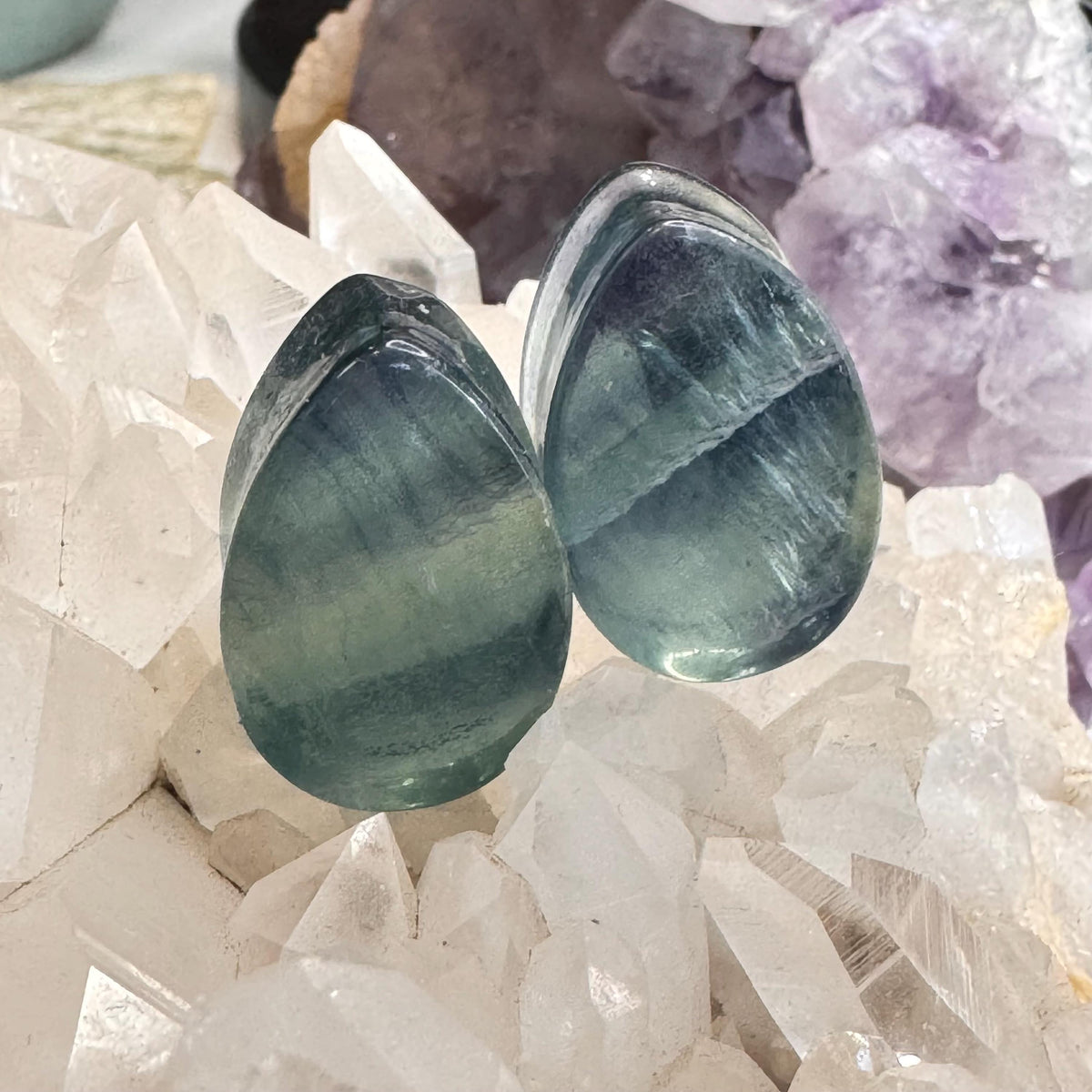 OOAK Teal Fluorite Teardrop Plugs – 7/8" (22mm)