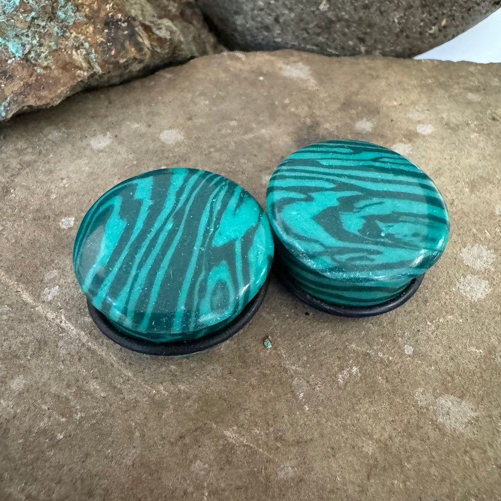 OOAK Malachite Stone Plugs – 7/8" (22mm)