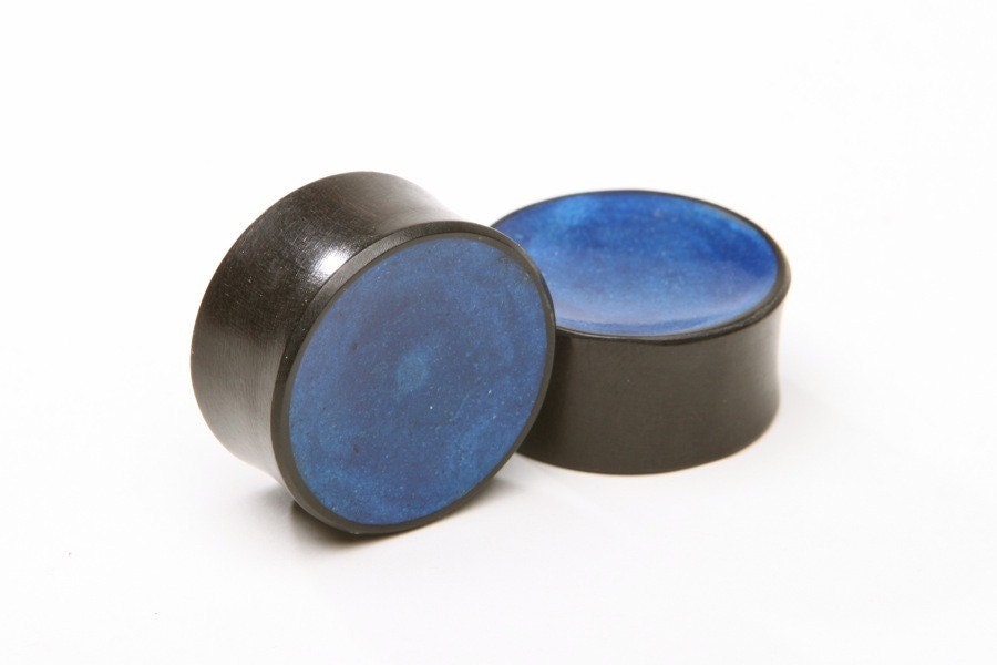 Ebony Wood Blue Inlay Plugs – Double Flared
