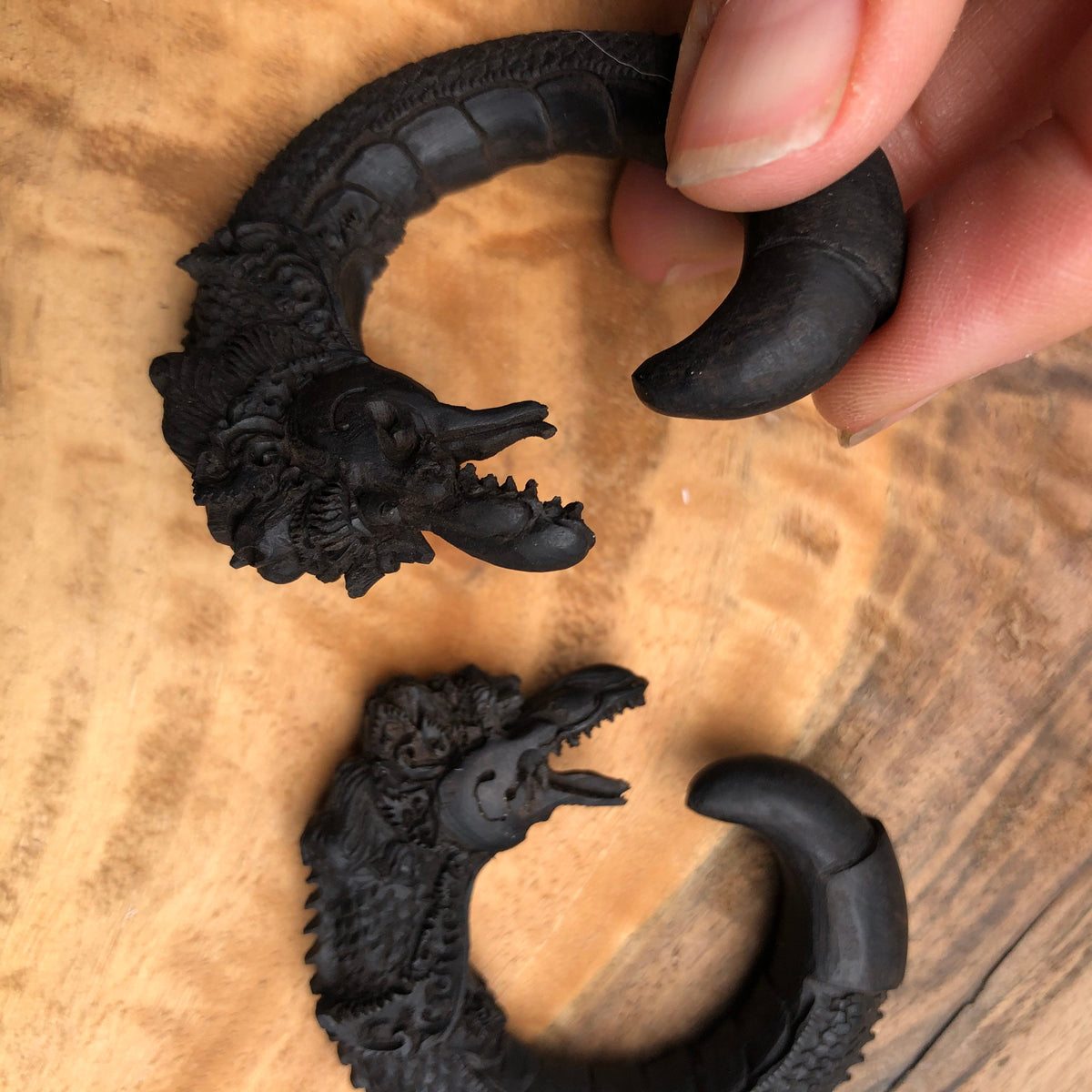 Ebony Wood Dragon Gauged Earrings – Limited Edition