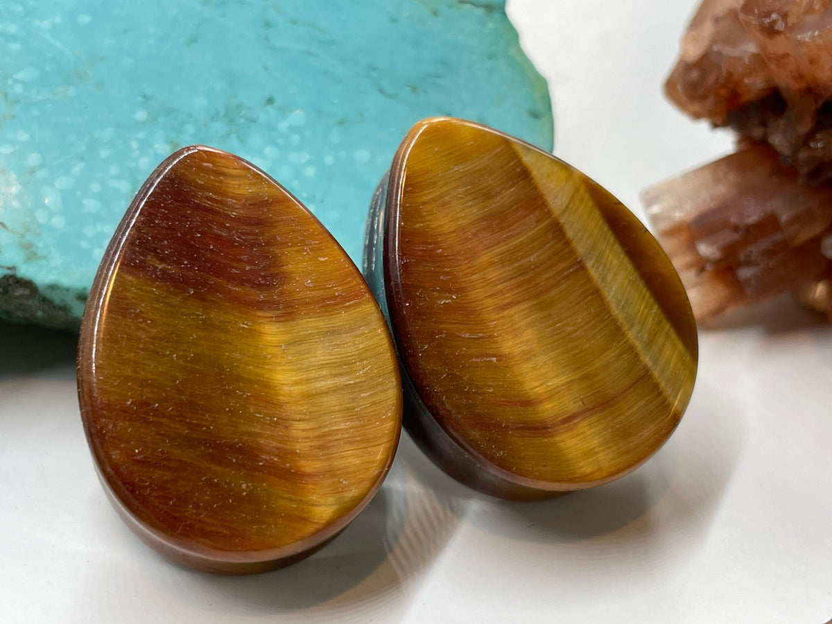 OOAK Red & Brown Tiger’s Eye Plugs – 1" (25mm)