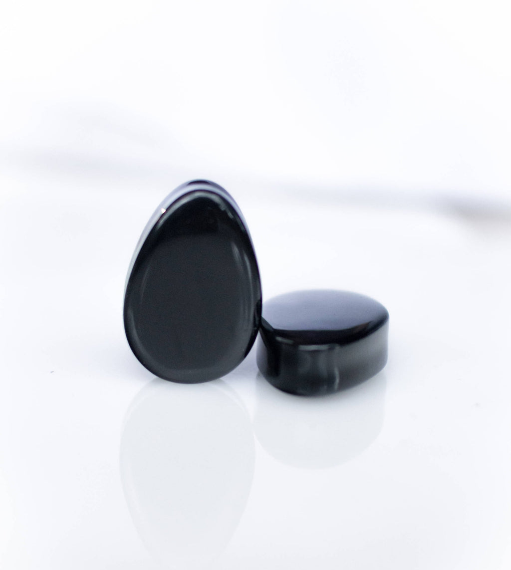 Black Onyx Teardrop Stone Plugs – Double Flared Ear Gauges