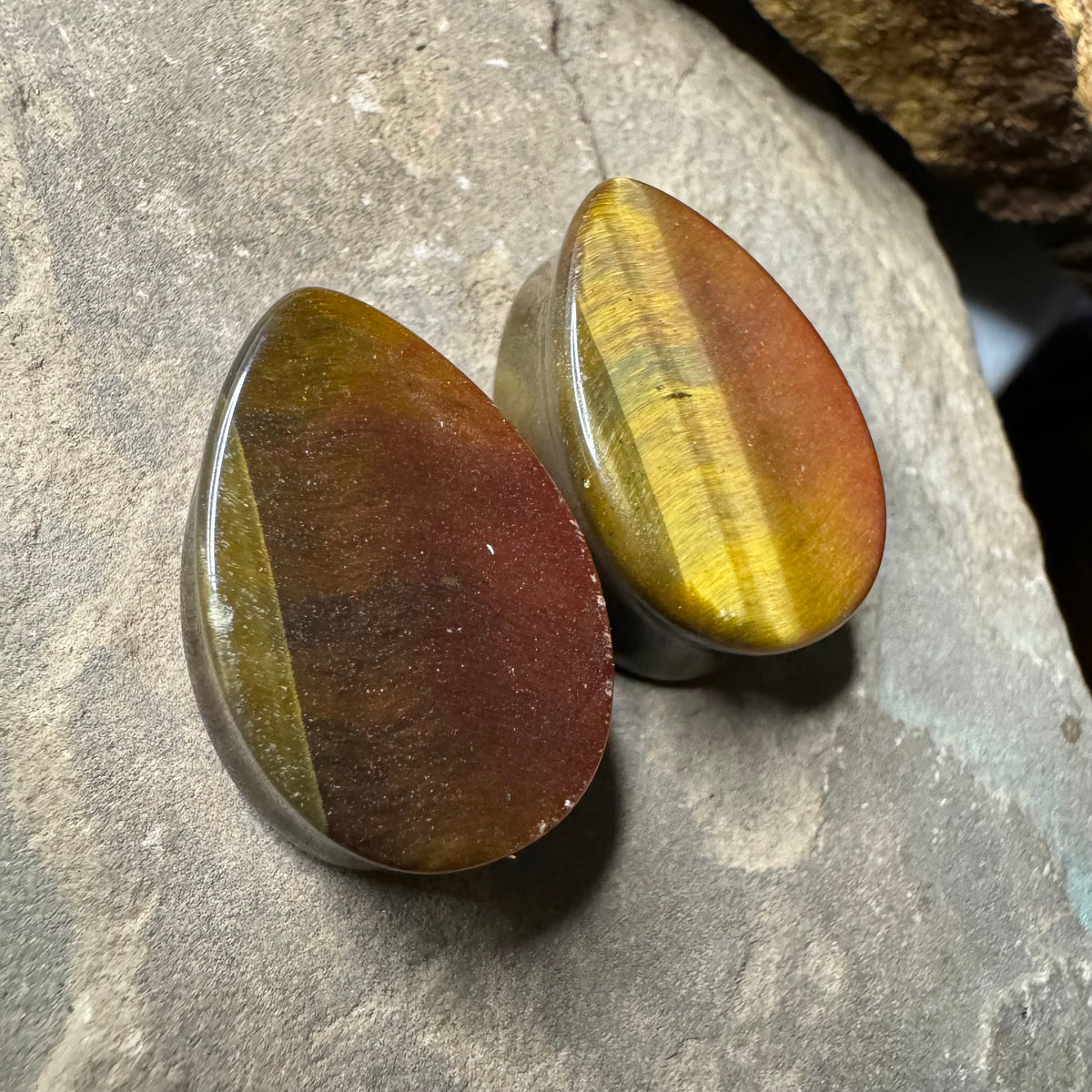 OOAK Tiger’s Eye Teardrop Plugs – 7/8" (22mm)