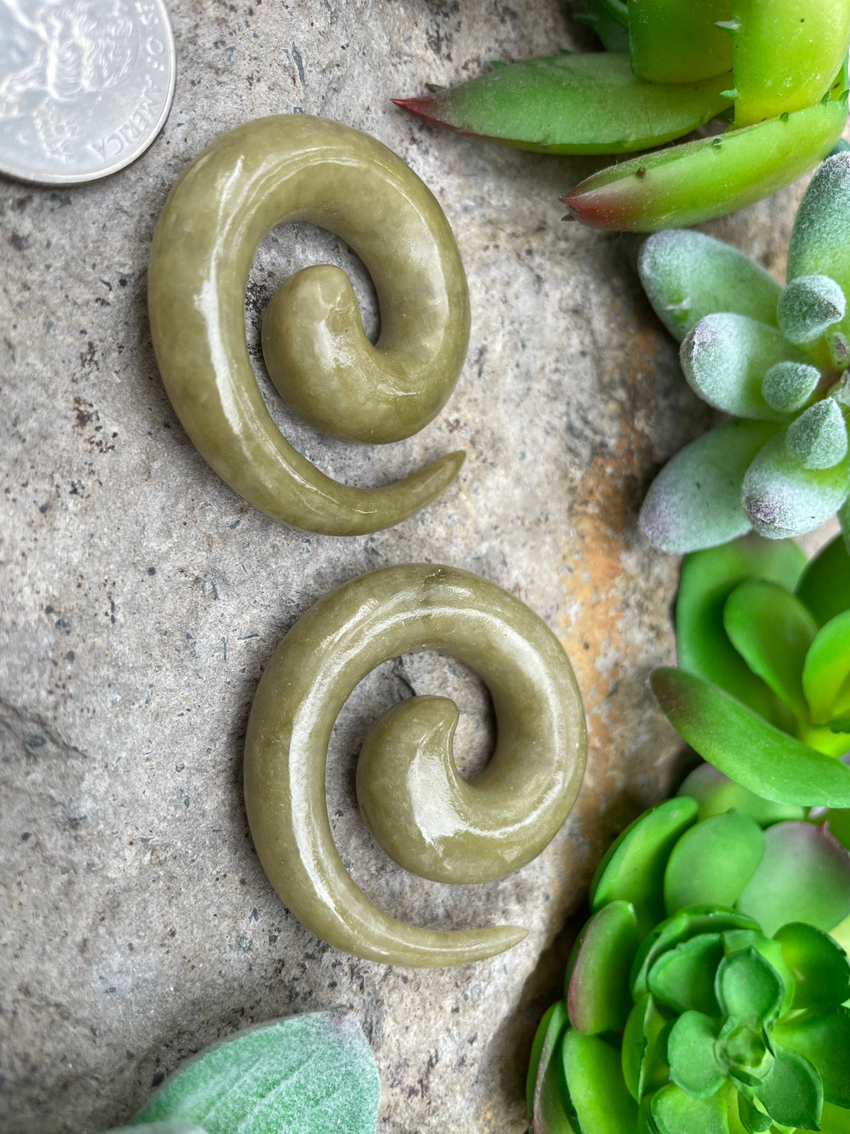 OOAK Jadeite Spiral Earrings – 00g (9.5mm)
