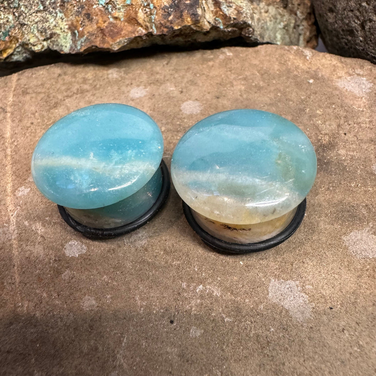 OOAK Amazonite Plugs – 3/4" (19mm) Single Flared