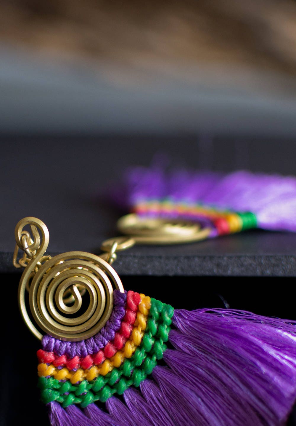 Blue or Purple Fan Tassel Magnetic Clasp Gauged Earrings