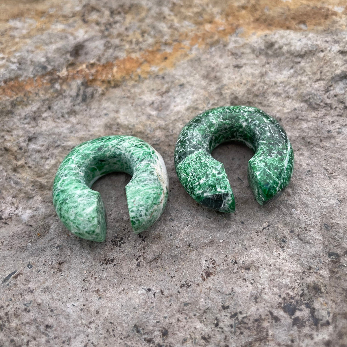 OOAK Green Marble Donut Ear Hangers – 00g (9.5mm)