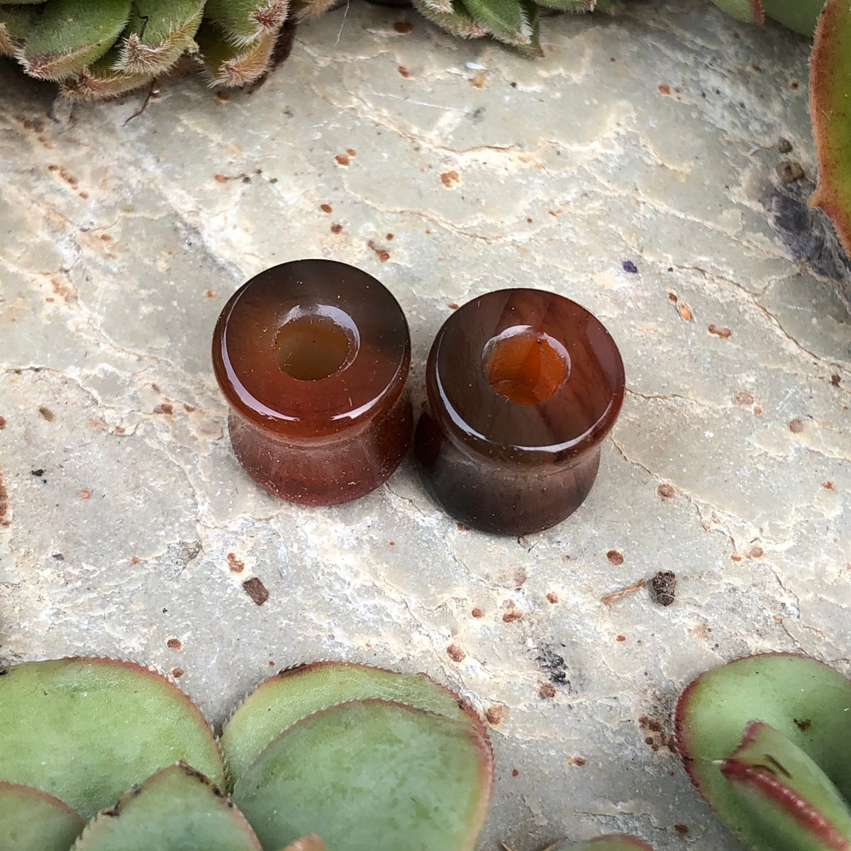 OOAK Red Agate Stone Tunnels – 7/16" (11mm)