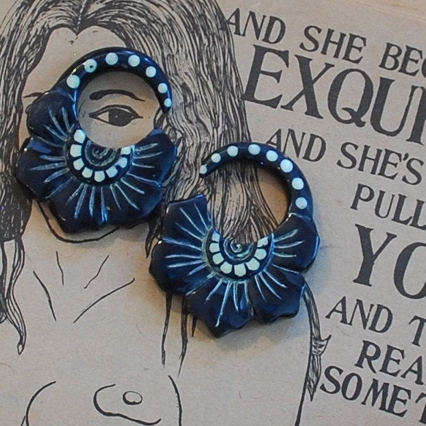 Carved Horn Flower Earrings – Reversible Gauged Hangers