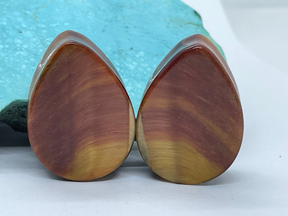 OOAK Red Tiger’s Eye Teardrop Plugs – 1" (25mm)