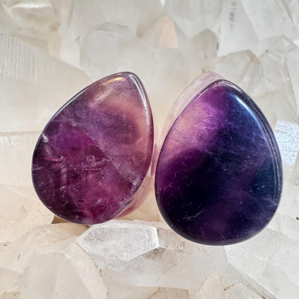 OOAK Purple Fluorite Teardrop Plugs – 5/8" (16mm)