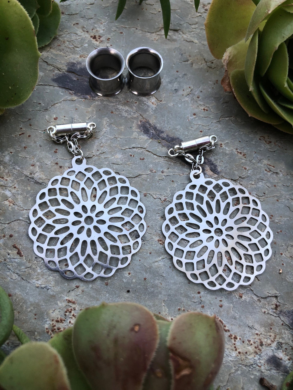 Laser-Cut Magnetic Clasp Gauged Earrings