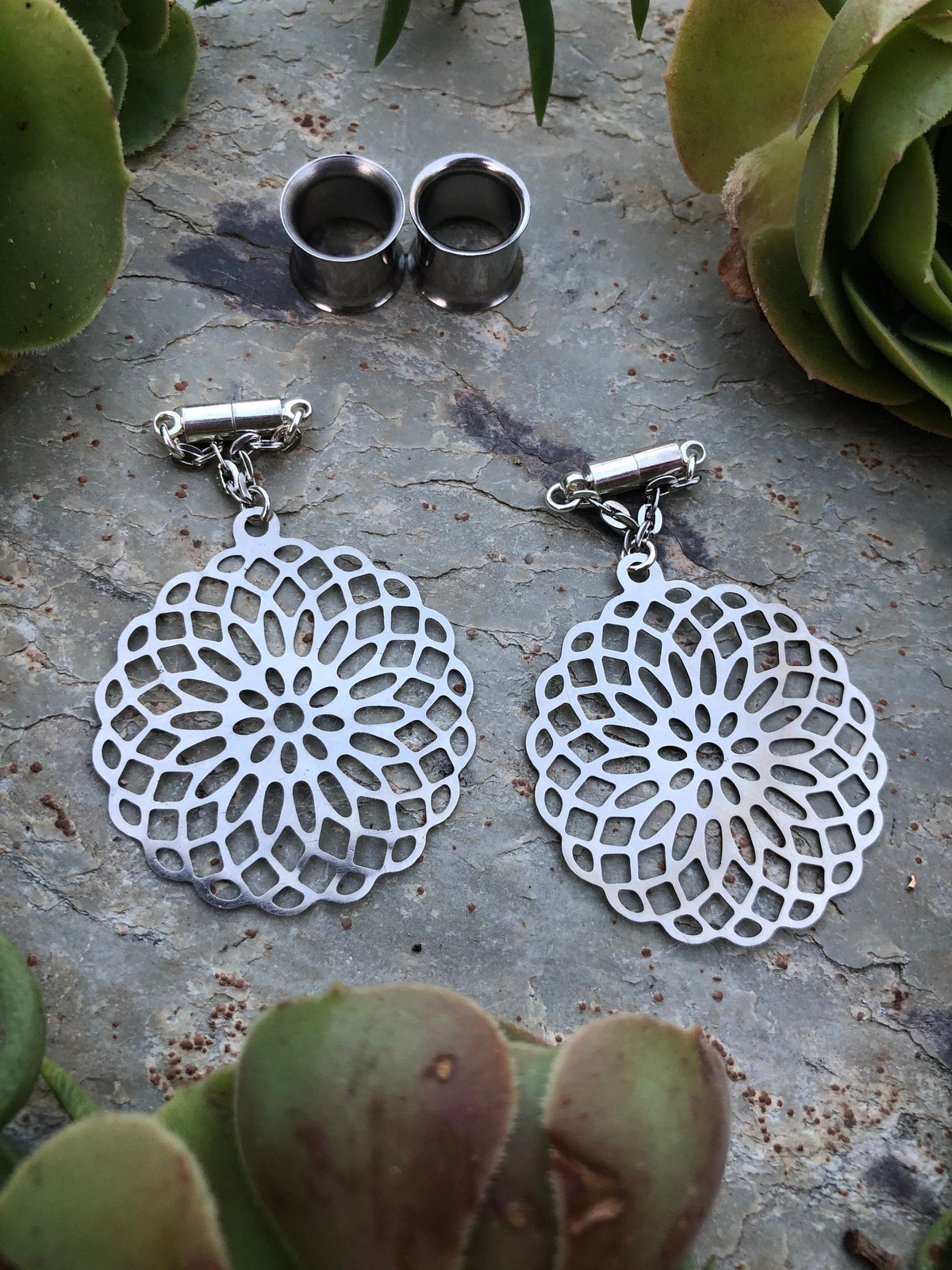 Laser-Cut Magnetic Clasp Gauged Earrings