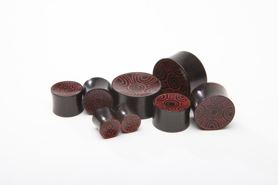 Ebony Wood Red Circle Inlay Plugs – Ear Gauges