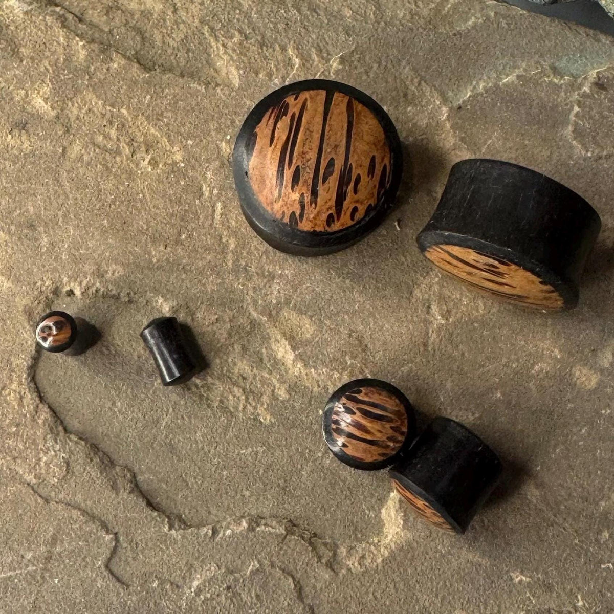 Ebony Wood Plugs with Palm Wood Inlay – Reversible
