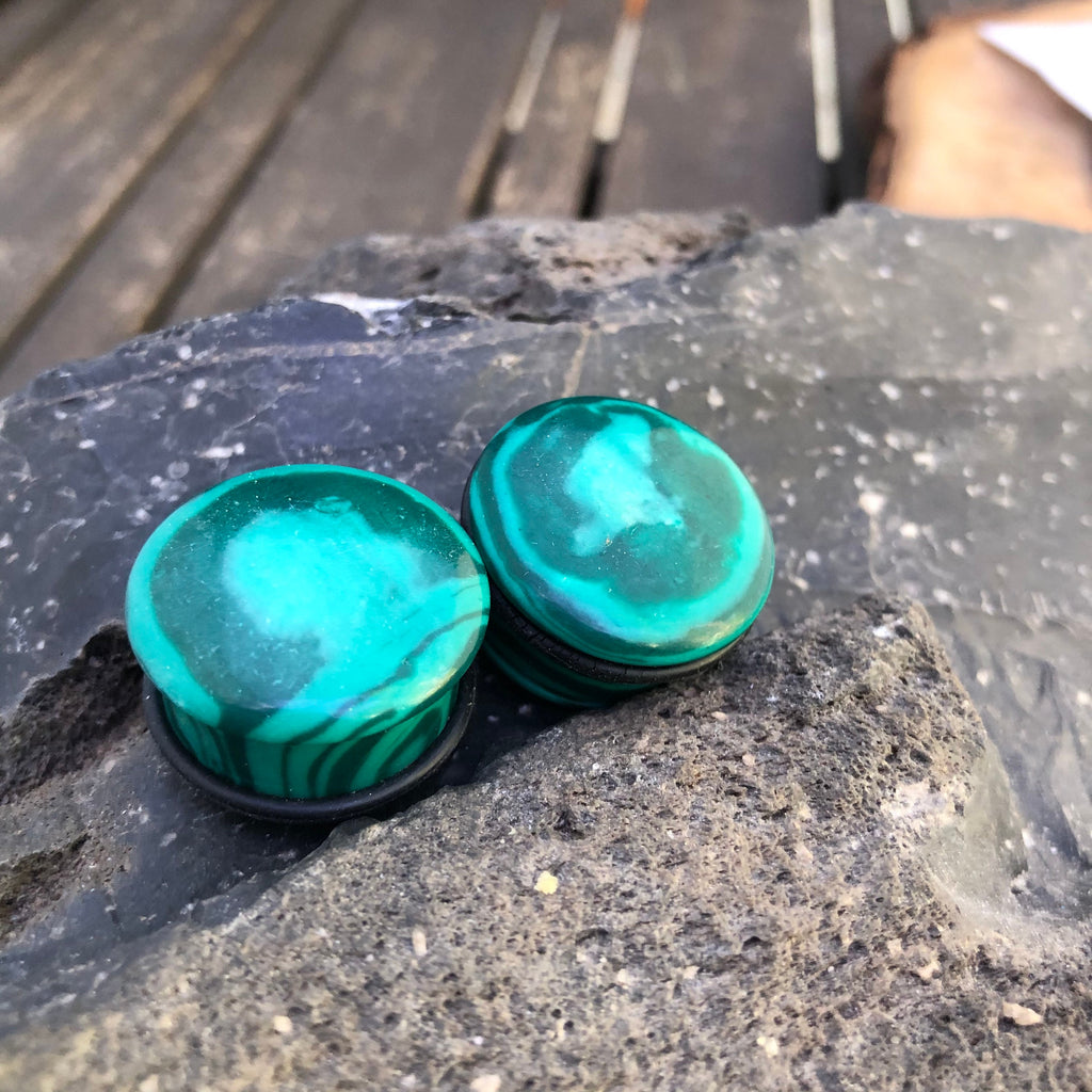 OOAK Malachite Stone Plugs – 7/8" (22mm)