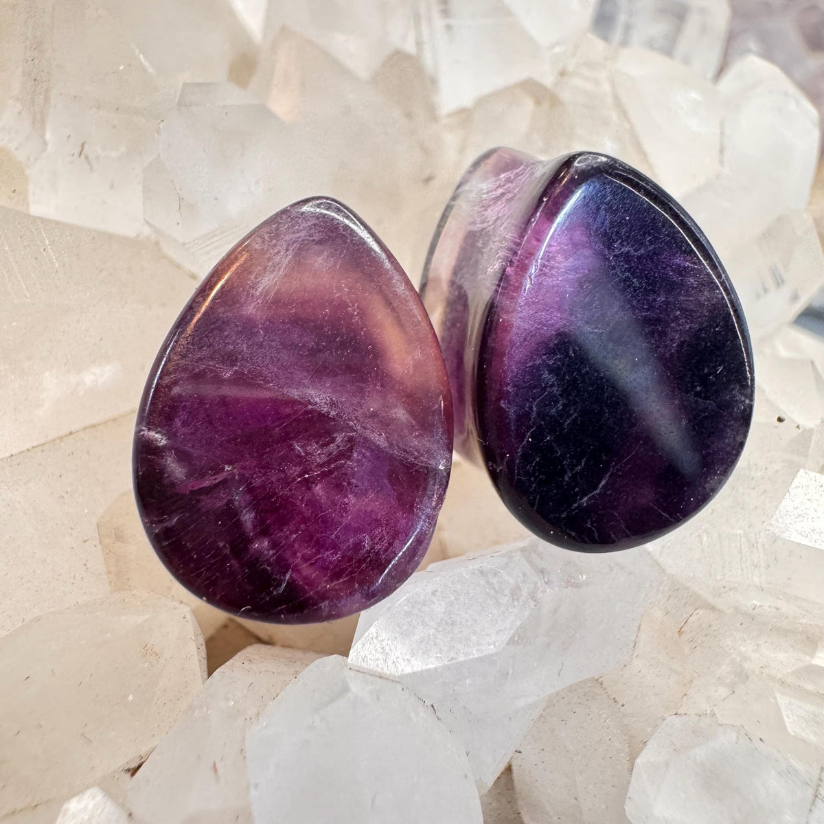 OOAK Purple Fluorite Teardrop Plugs – 5/8" (16mm)