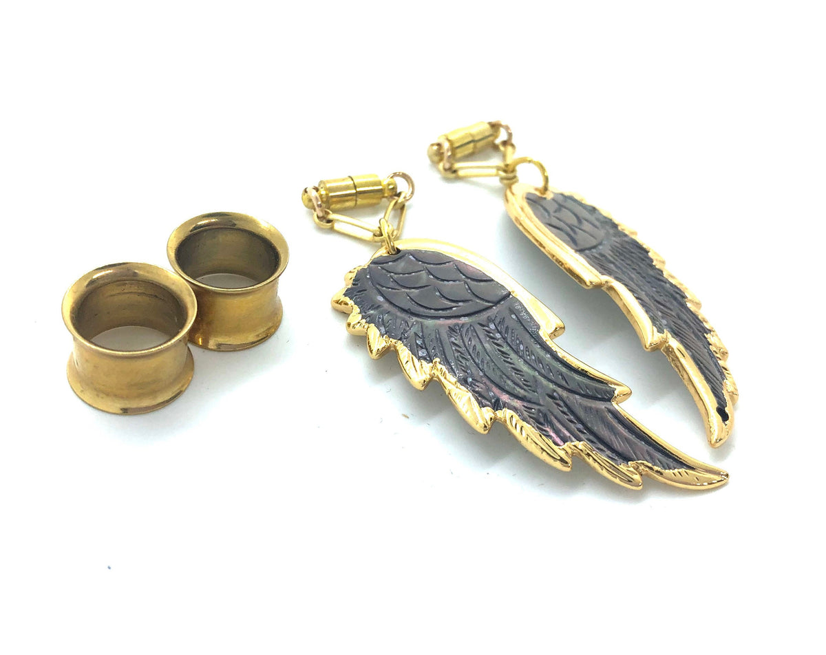 Black Mother-of-Pearl Angel Wing Magnetic Earrings