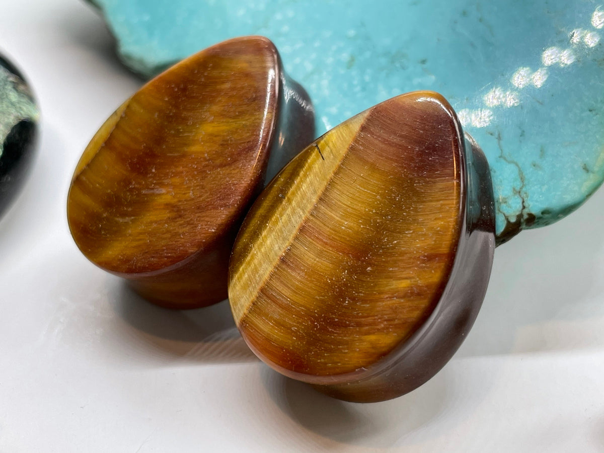 OOAK Red & Brown Tiger’s Eye Plugs – 1" (25mm)